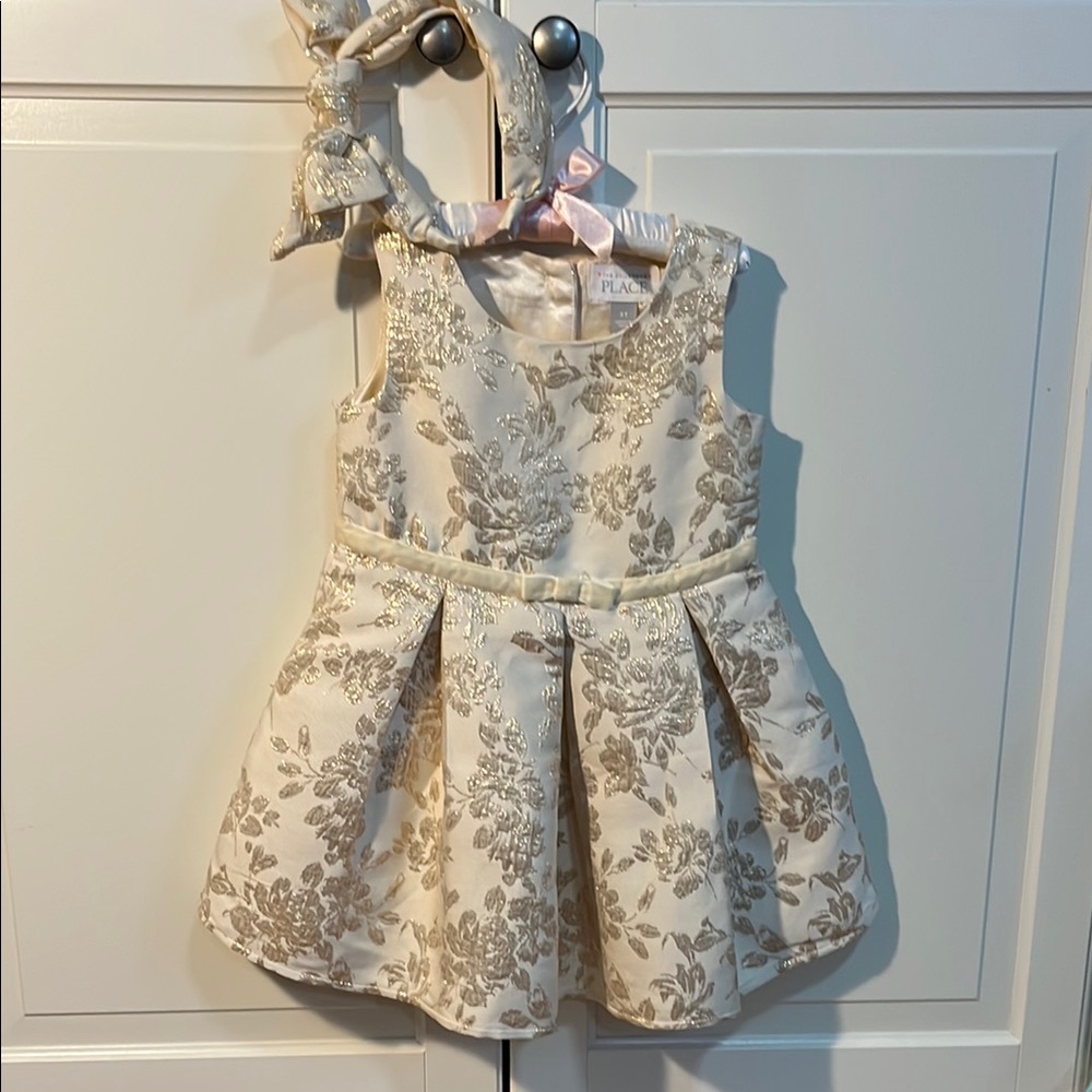 Floral Gold Dress with Headband 3T